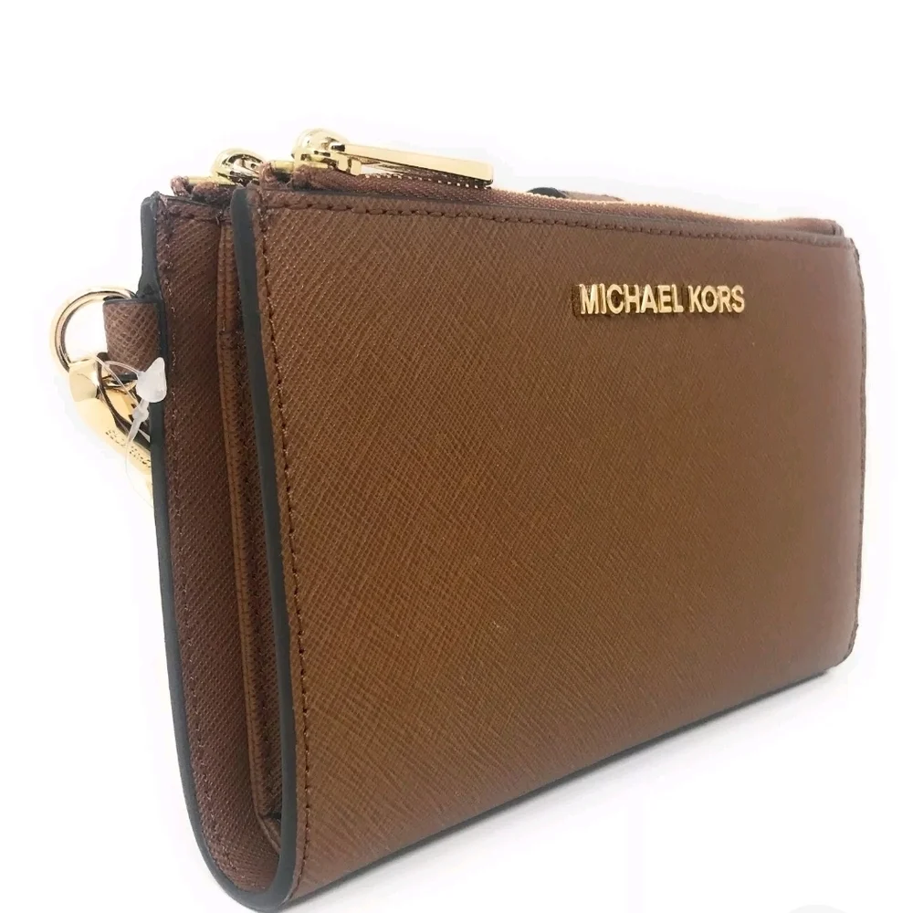 Michael Kors Jet Set Saffiano Leather Double Zip Wristlet - Luggage Brown - $258